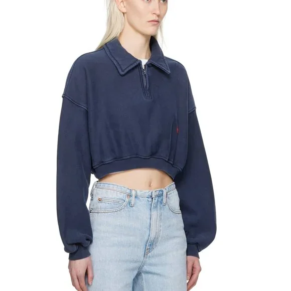 Alexander Wang Navy Half-Zip Sweatshirt - Picture 2 of 4